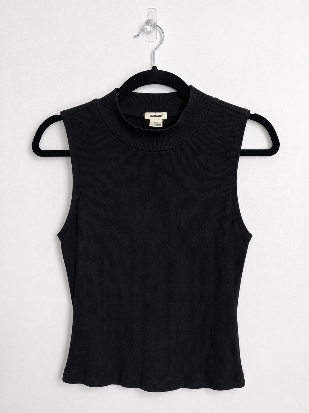 Garage Ribbed Mock Neck Sleeveless Tank Top Black | Medium | Gently Used